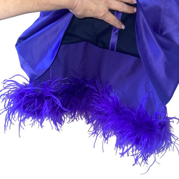 Alice Olivia Womens Dress Size 4 Purple Necole Feather Hem Mini Satin V Neck - Picture 3 of 12